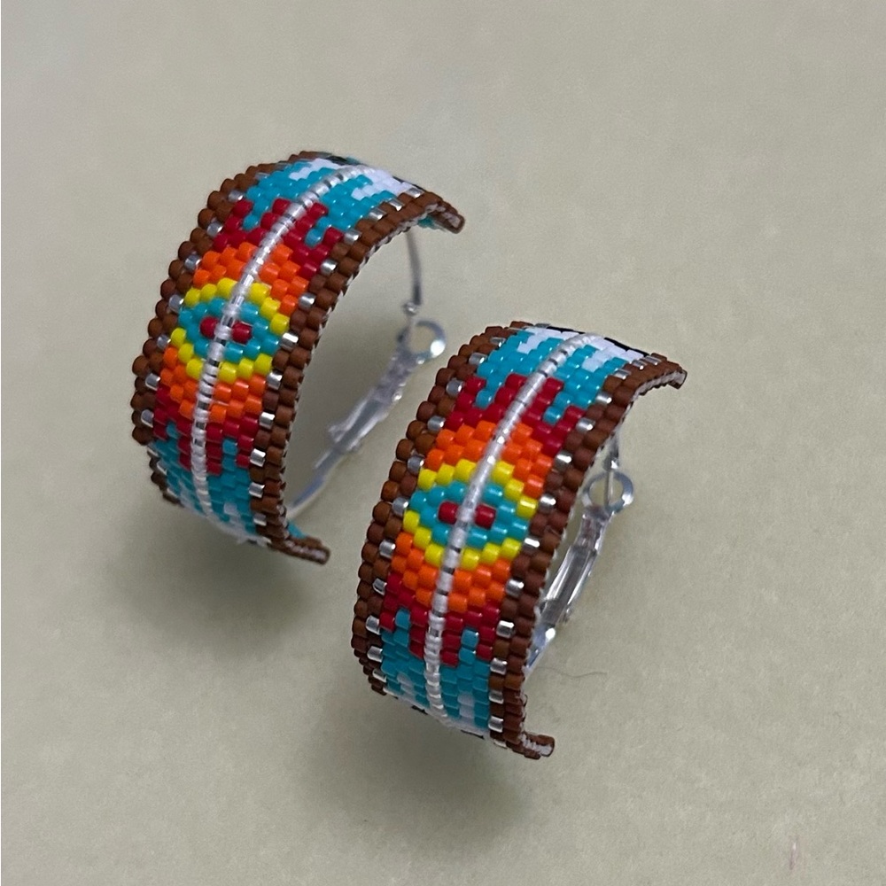 Beaded western belt loop hoop earrings